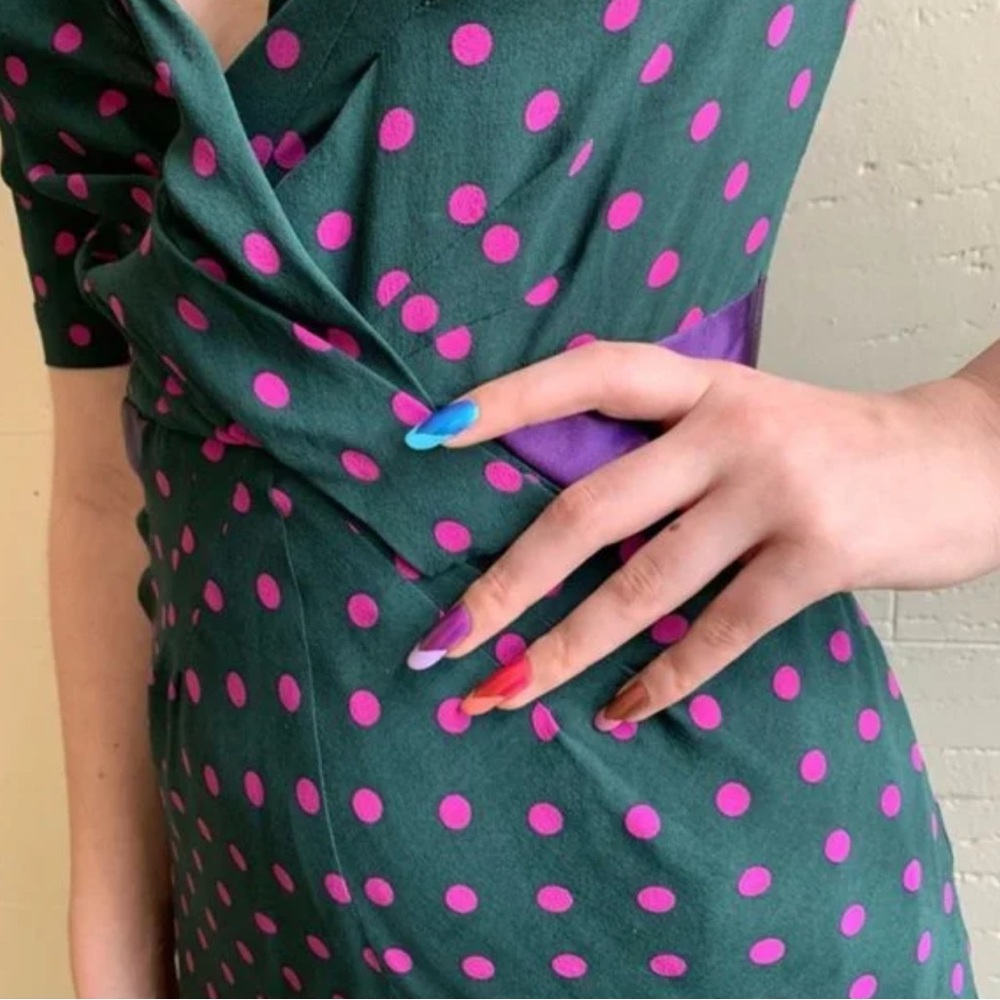 Rare Vintage Moschino Silk Polka Dot Retro Dress sz 12 - Picture 4 of 16